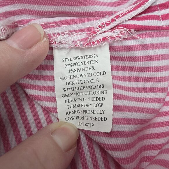 Notations Shirt Womens 2X Pink White Stripe Button Front Roll Tab Sleeves Blouse - Picture 8 of 10